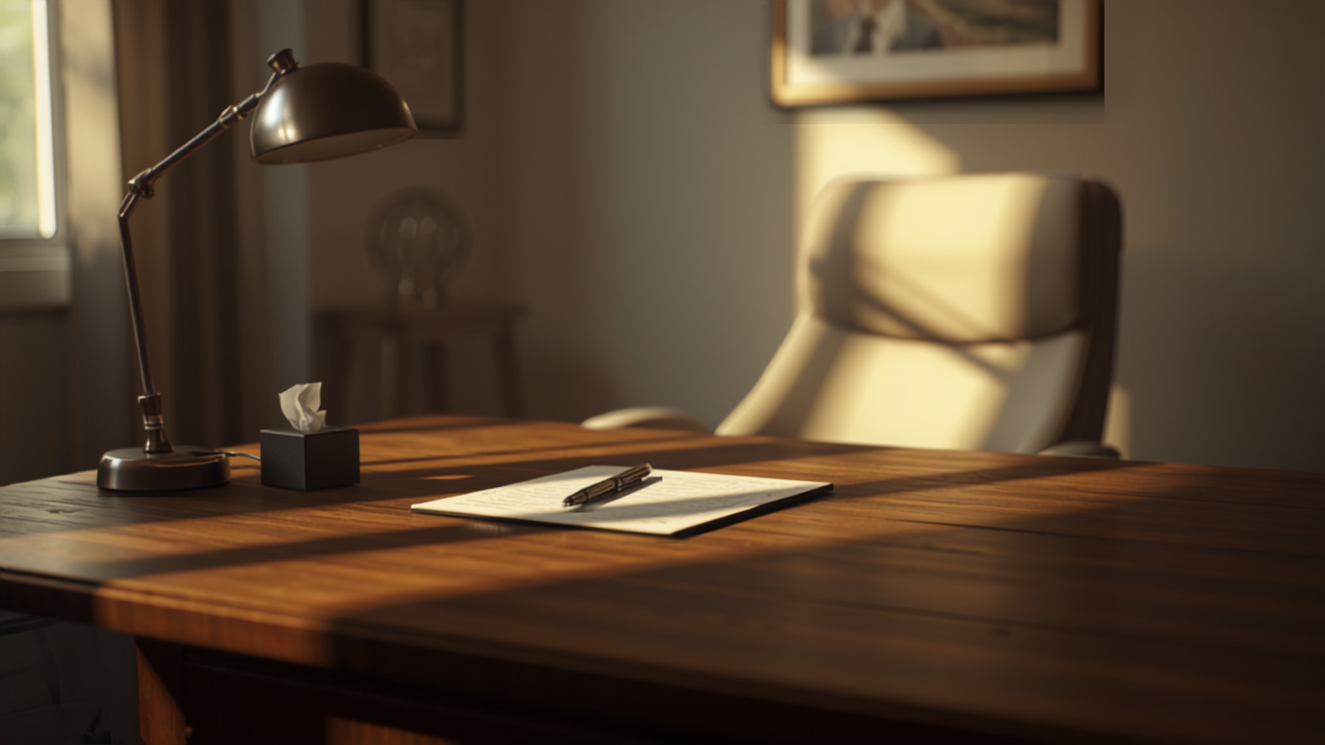Cozy therapy office with warm lighting