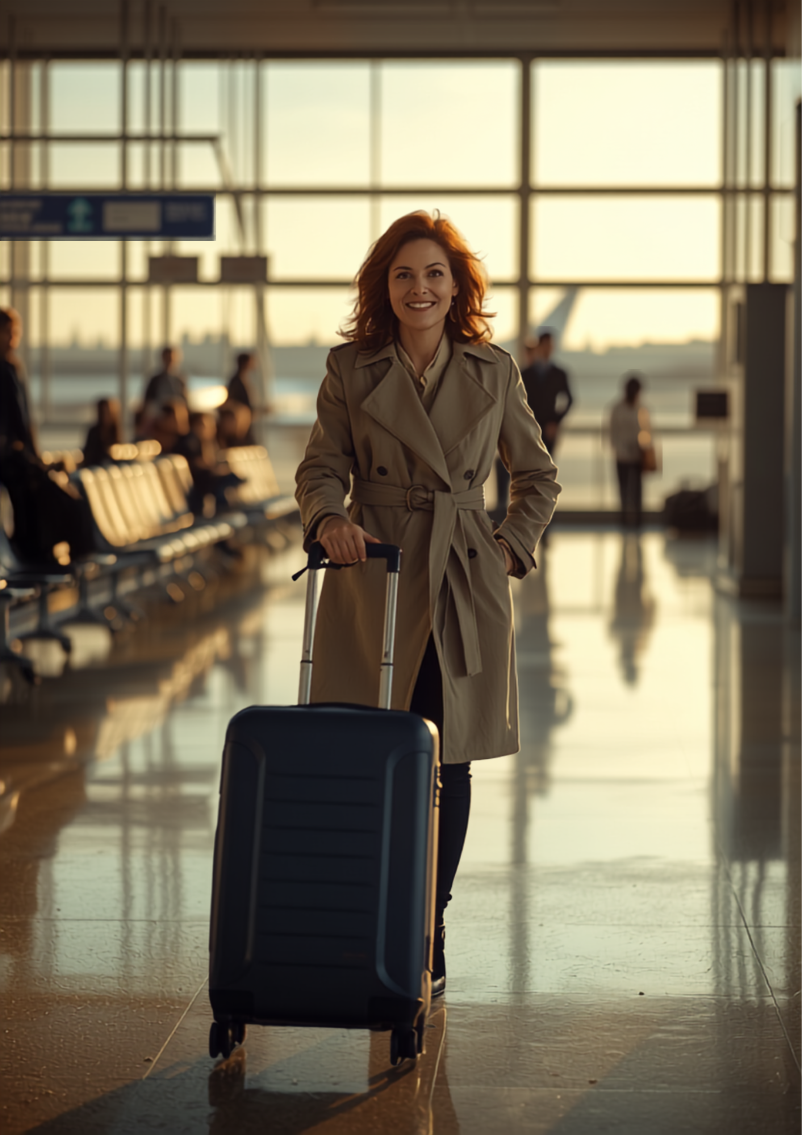 Traveling Woman with Trench Coat at Gate