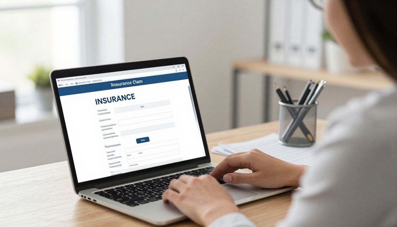 A professional and organized modern behavioral health private practice office in Massachusetts with a therapist reviewing insurance claims data on a laptop, calm and professional setting.