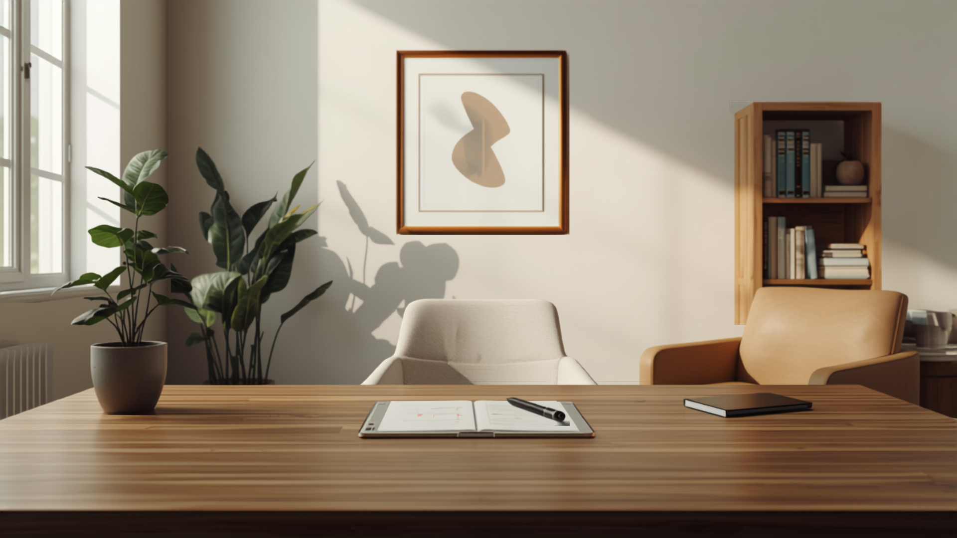 A modern office environment for mental health practice administrative tasks.