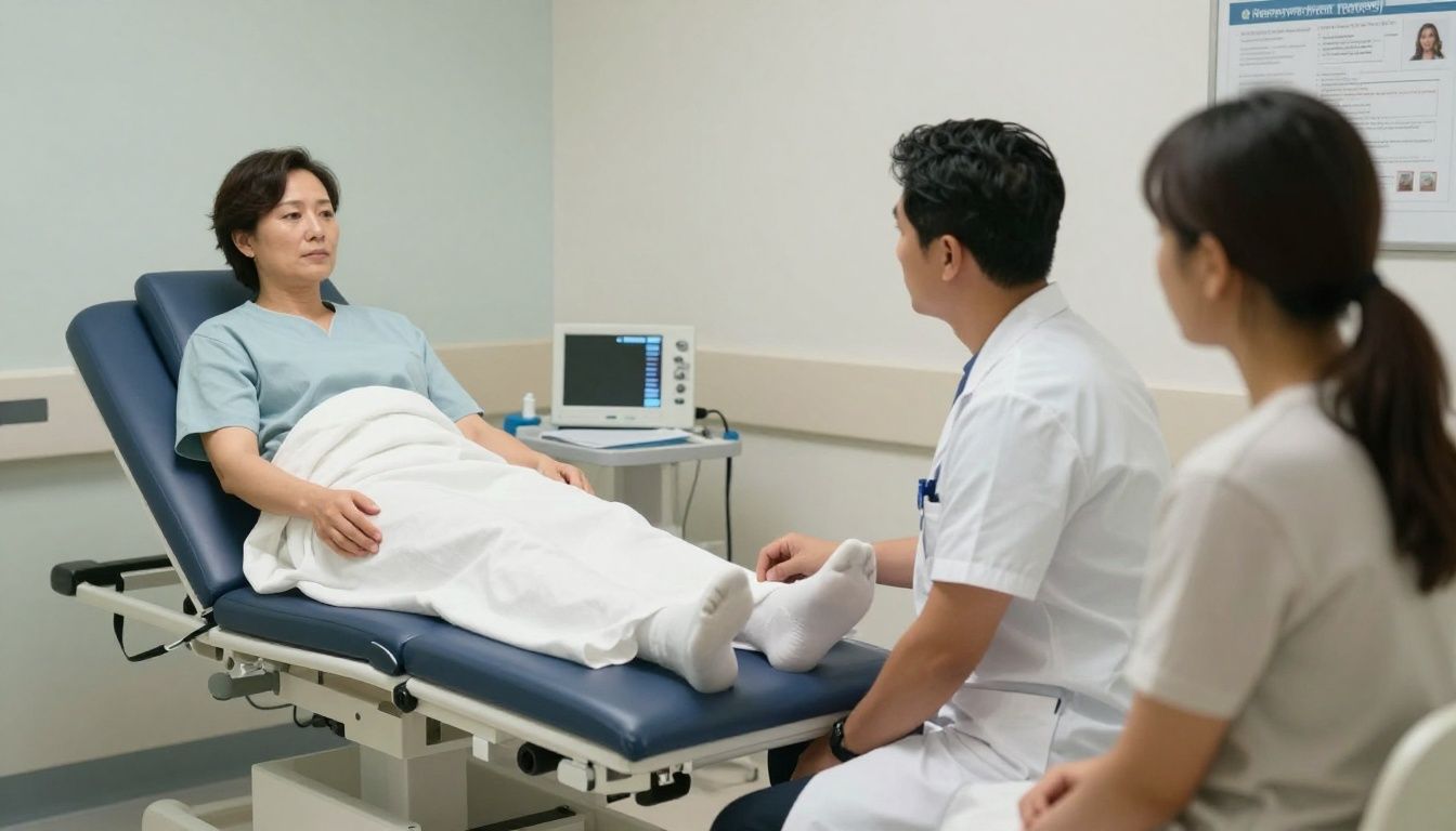 An outpatient clinic room prepared for a TMS treatment session, with a physician present and calm professional surroundings; realistic photography, no distressing imagery, and diverse representation reflecting the U.S. population.