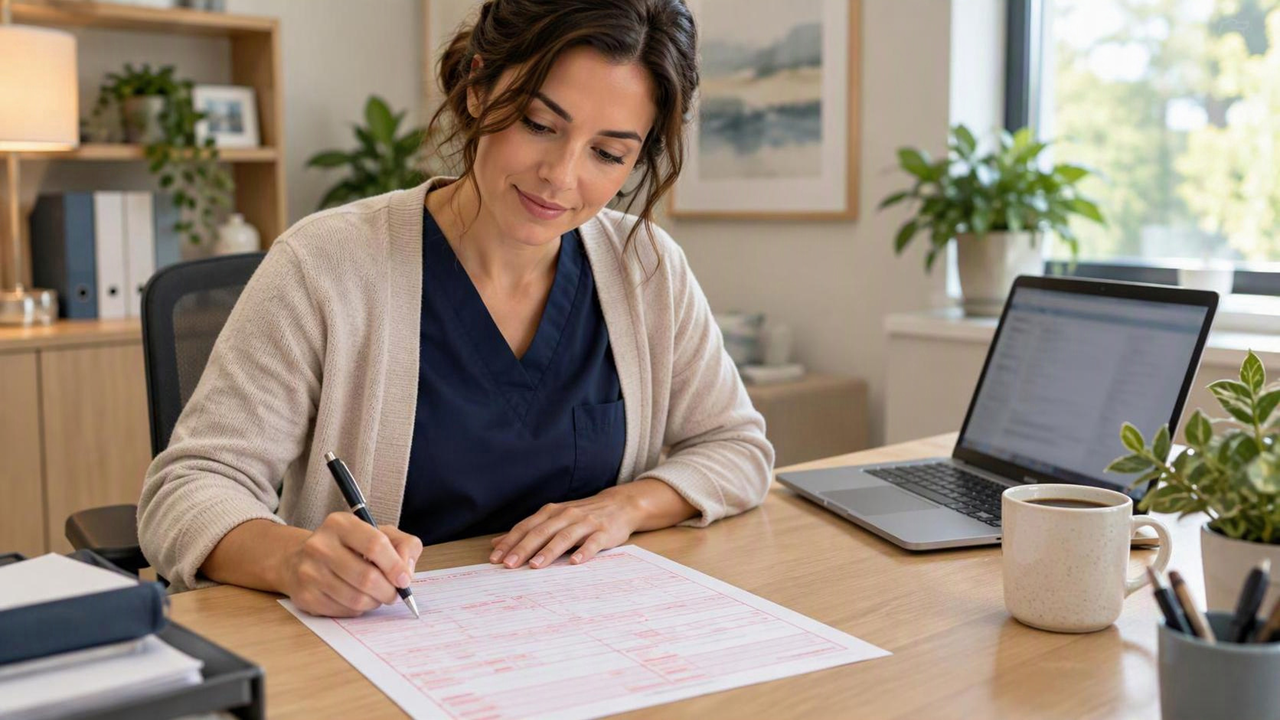 How to Start Billing Insurance as a Therapist: A First-30-Days Checklist 2 How to start billing insurance as a therapist: a clinician completing a payer form