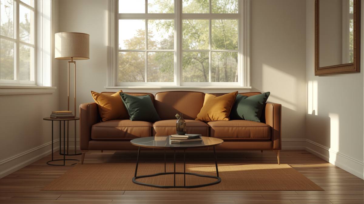 Sunny counseling room with a leather sofa, representing denied and rejected claims follow-up for therapists